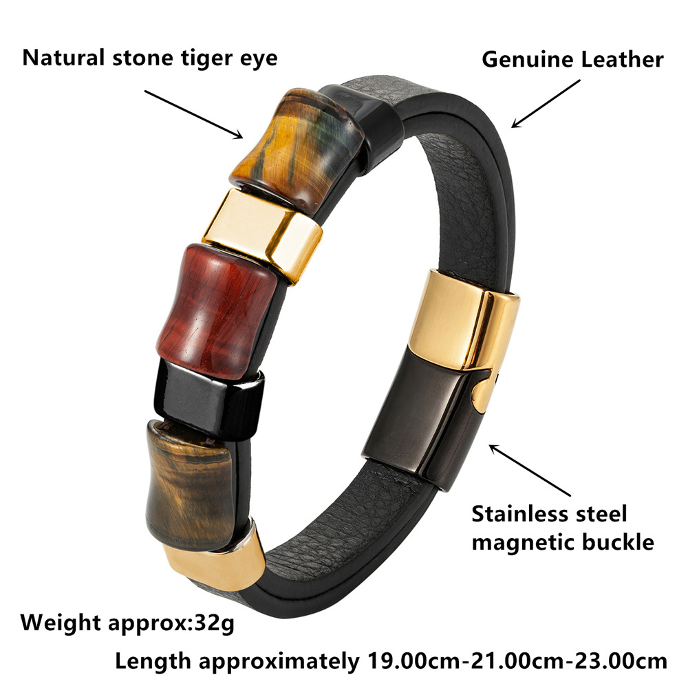 Title 6, Fashion Natural Tiger Eye Men Stainless Steel M...