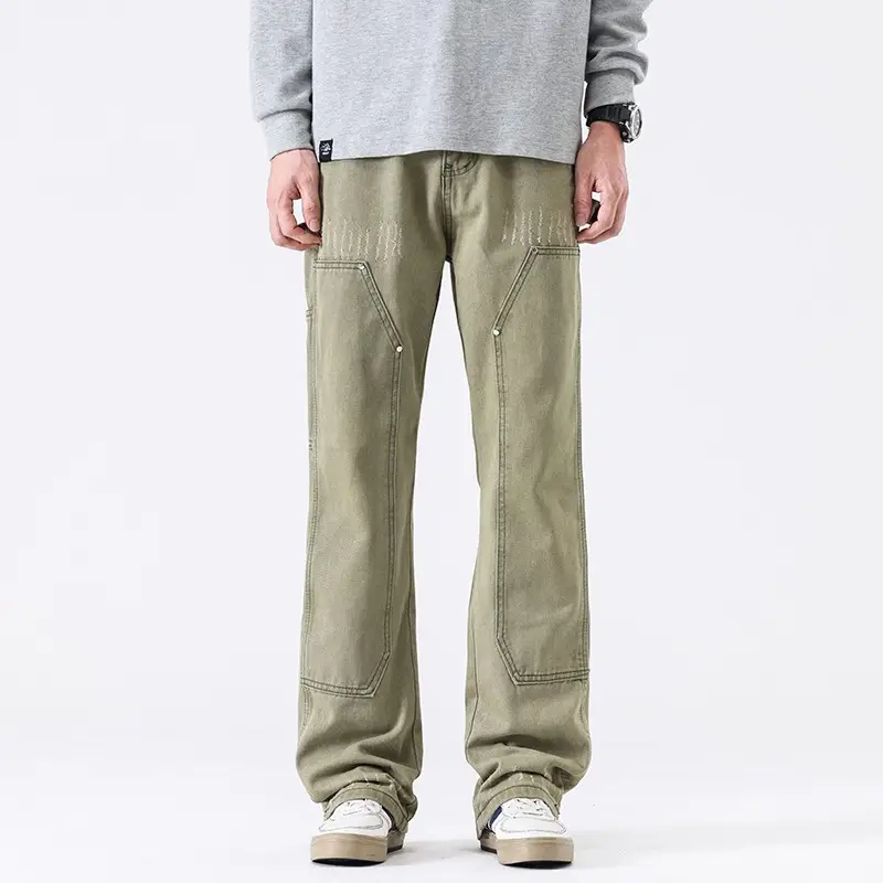 American High Street Vibe Wind Washed Distressed Army Green Jeans