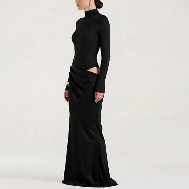 Women's Crew neck Long sleeve Solid color Dress Black - Shop at LoveMi