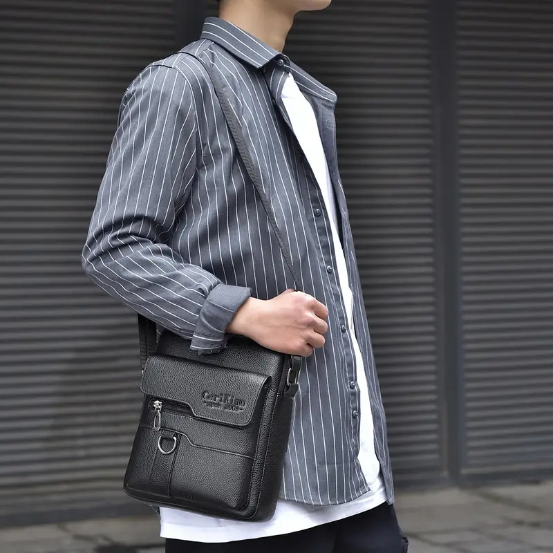 Mens Lychee-Grain Business Commuter Shoulder Crossbody Bag