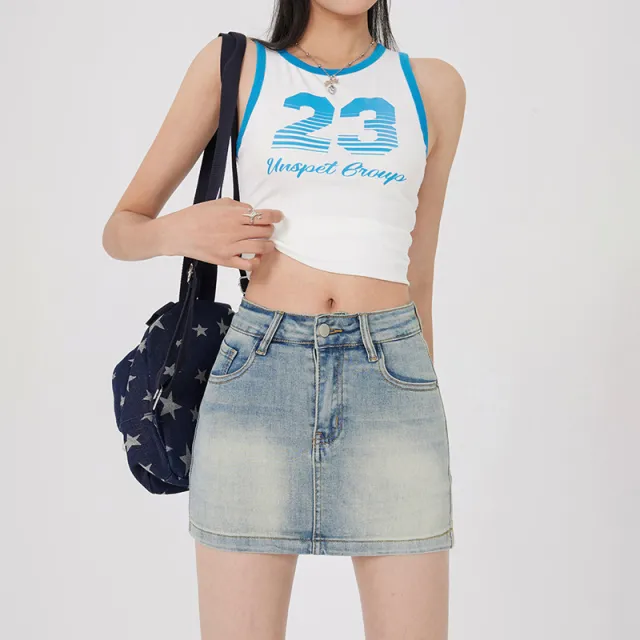 High Waist Denim Skirt Women's Bag Hip A Line Skirt Light Blue - Shop at LoveMi