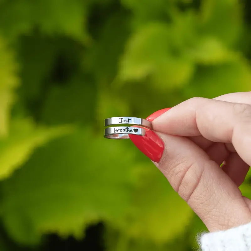 Personality Stainless Steel Spiral Just Breathe Love Heart-shaped Ring Silver Ornament