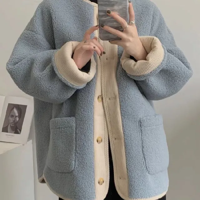 Vintage Wool Coat For Women Winter Loose Casual Thickening Blue - Shop at LoveMi