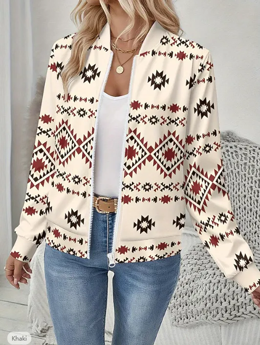 Autumn Printed Cardigan Women's Casual Baseball Jacket Figure 3 - Shop at LoveMi