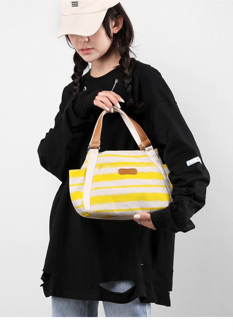 Outdoor Fashion Canvas Large Capacity Striped One-shoulder Storage Handbag — foto 7