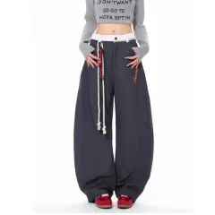 Same Retro Waist Strap Stitching Double Waist Machete Jeans - Black - View 1