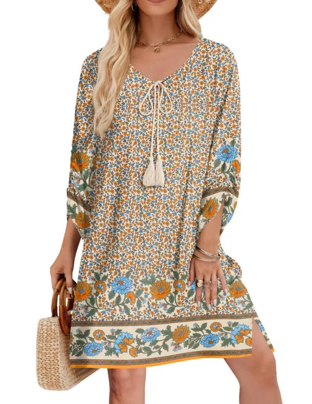 Women's Casual Bohemian V Neck Tie Dye Print Dress Style5 - Shop at LoveMi