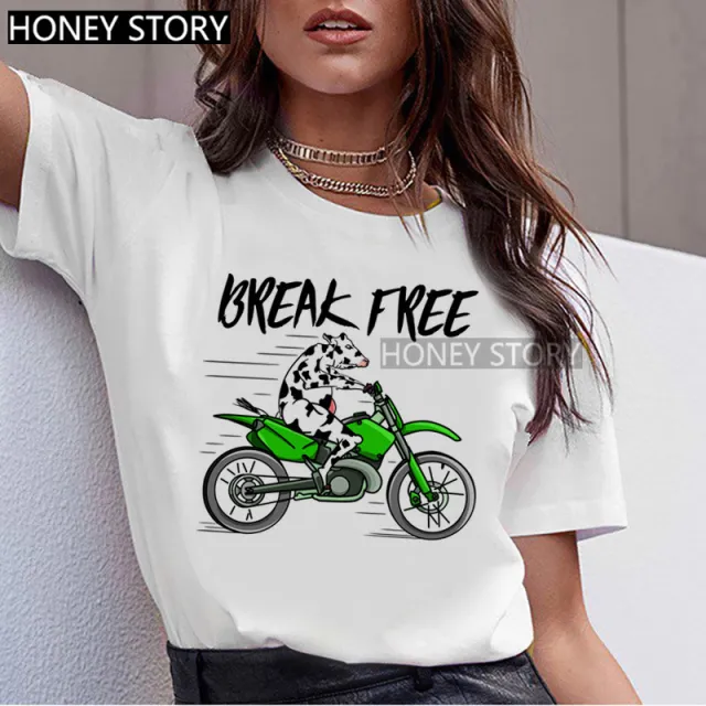 T shirt Animal Cute Pattern Round Neck White Short sleeve Top 24721 - Shop at LoveMi