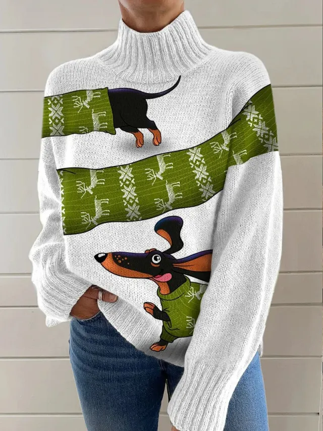 Women's Christmas Printed Turtleneck Sweater 3 E127 M - Shop at LoveMi
