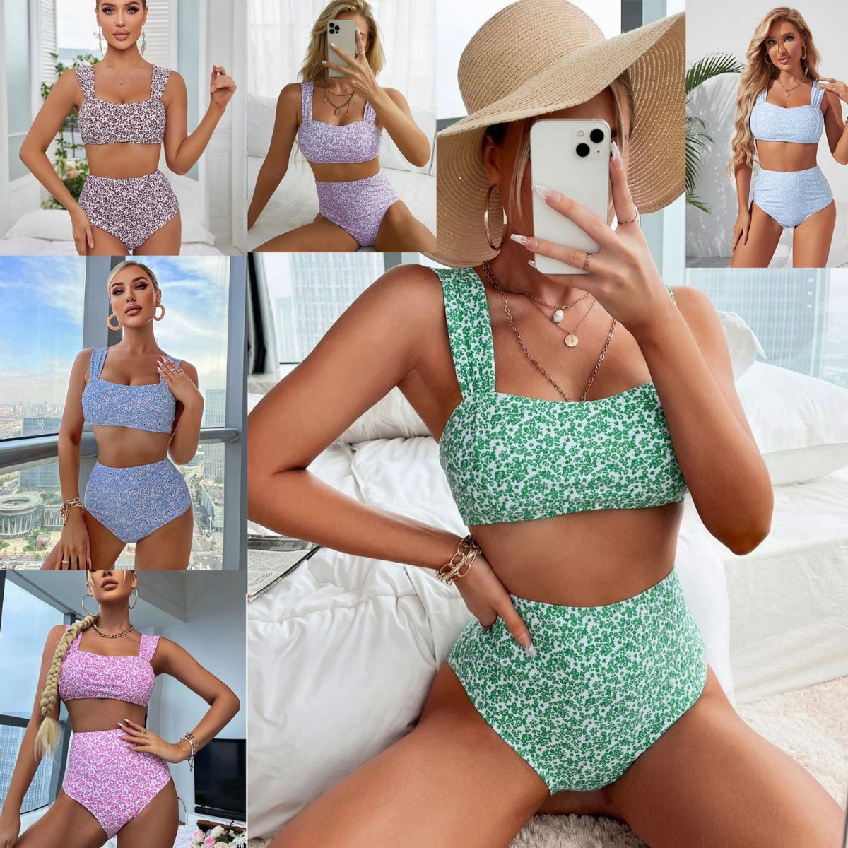 Womens Two-Piece High-Waisted Swimsuit With Digital Print