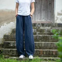 Women's Loose Casual Cotton And Linen Elegant Harem Pants - Dark Blue - View 1