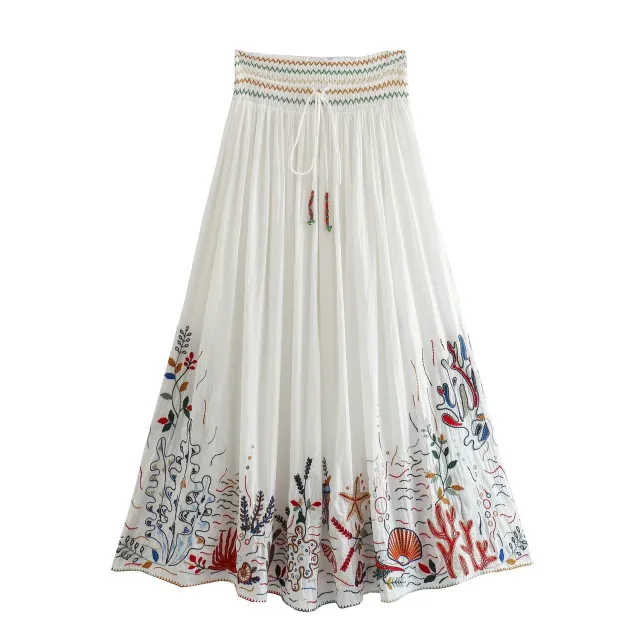 Women's V neck Embroidery Cotton Shirt Skirt - Shop at LoveMi