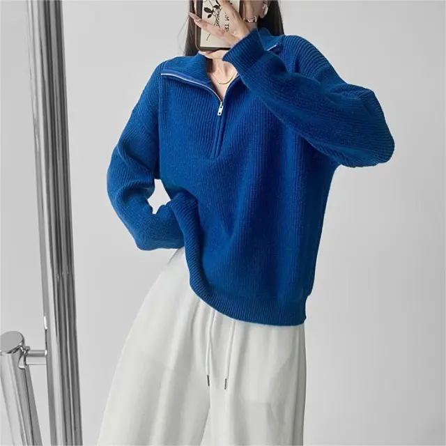 Autumn And Winter French Minority Idle Style Pullover Sweater Blue - Shop at LoveMi