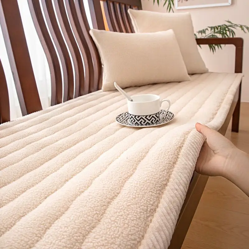 Thickened Non-Slip Solid Wood Sofa Plush Slipcover Cushion Pad