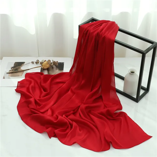 Solid Color Silk Scarf Basic All matching Purplish Red - Shop at LoveMi
