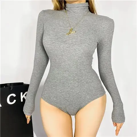 Women's Figure flattering Form fitting Turtleneck Base layer Bodysuit Gray - Shop at LoveMi