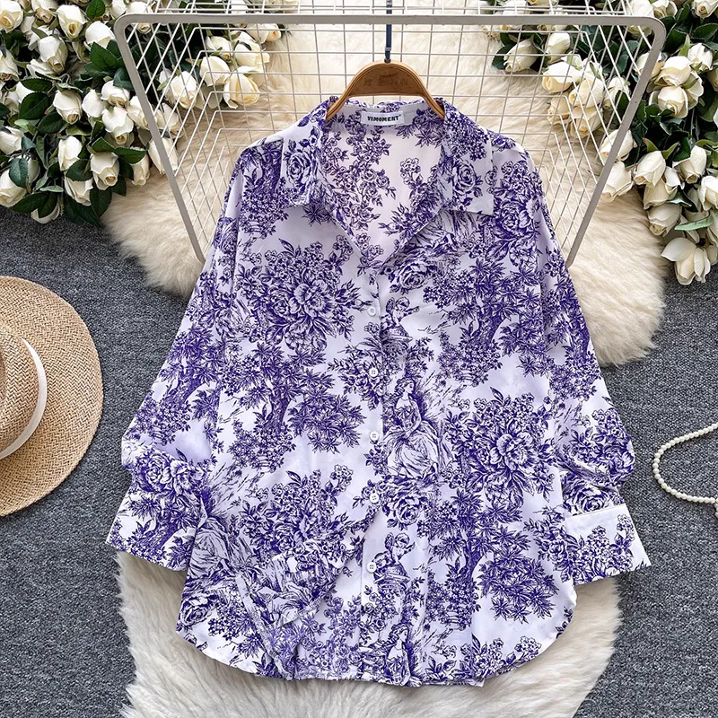 Lazy Style Niche Versatile Loose Casual Printed Shirt - Purple