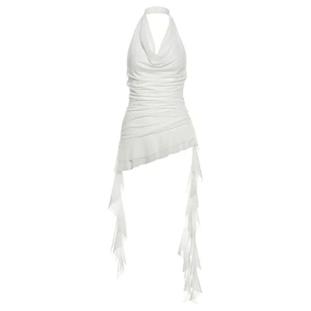Women's Fashion Swing Collar Backless Halter Sleeveless Vest White - Shop at LoveMi