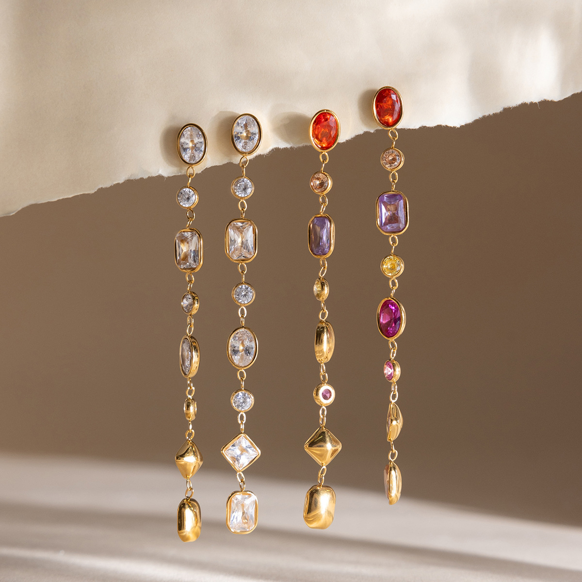 Stainless Steel Geometric Zircon Tassel Earrings With A Niche High-End Vibe