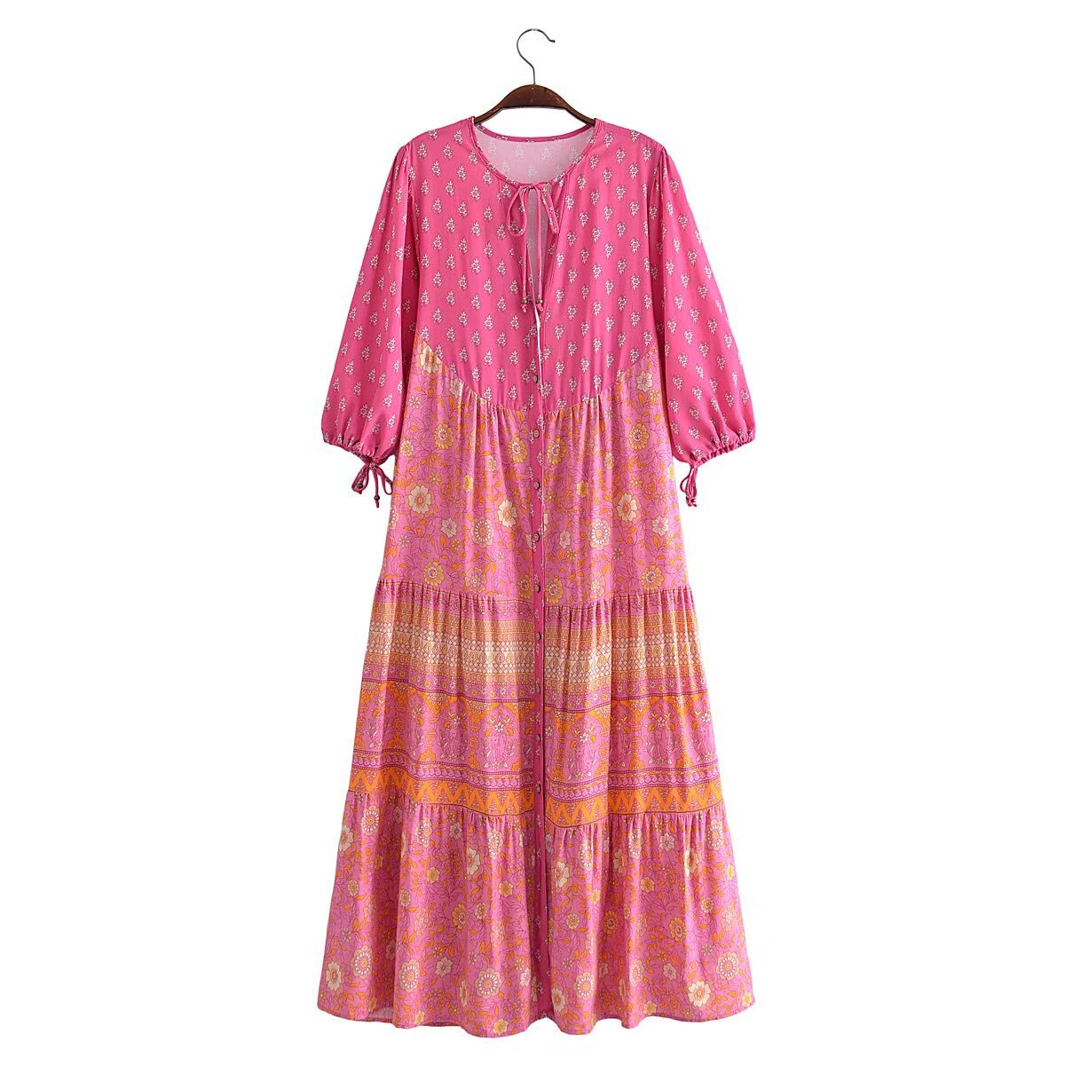 Bohemian Cotton Watermark Floral Mid-Sleeve Dress