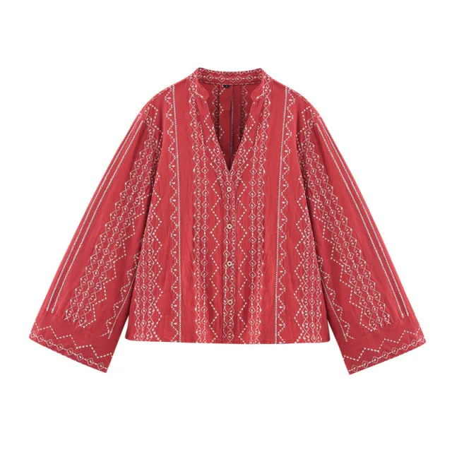 European And American Style Ethnic Style Embroidered Shirt Red - Shop at LoveMi