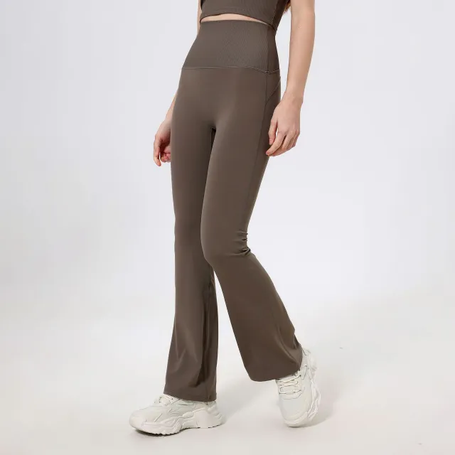 Thread High Waist Peach Hip Raise Yoga Pants Stitching Nude Feel Outer Wear Khaki Light - Shop at LoveMi