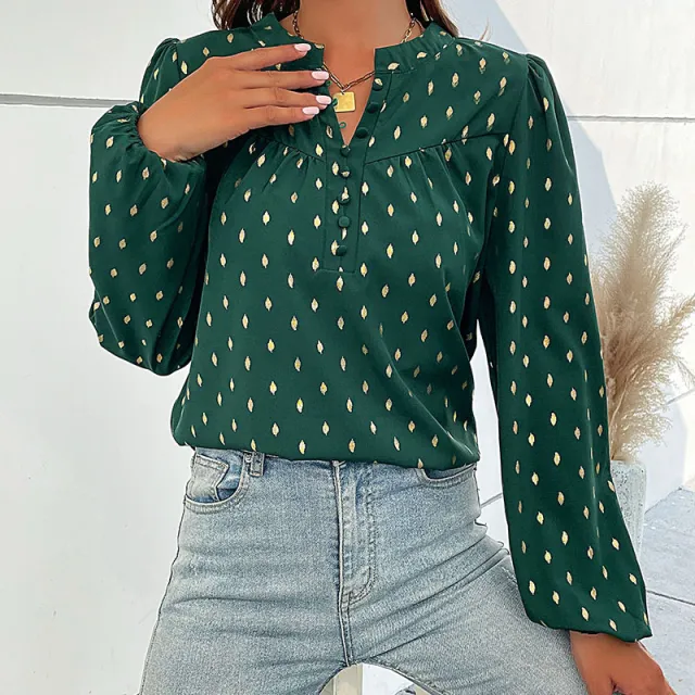 European And American Fashion Women's Wear Spring New Bronzing Green Long sleeved Top For Women Dark Green - Shop at LoveMi