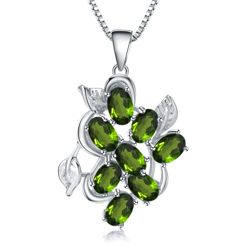 Vintage Natural Colored Gems Inlaid S925 Silver Necklace Pendant