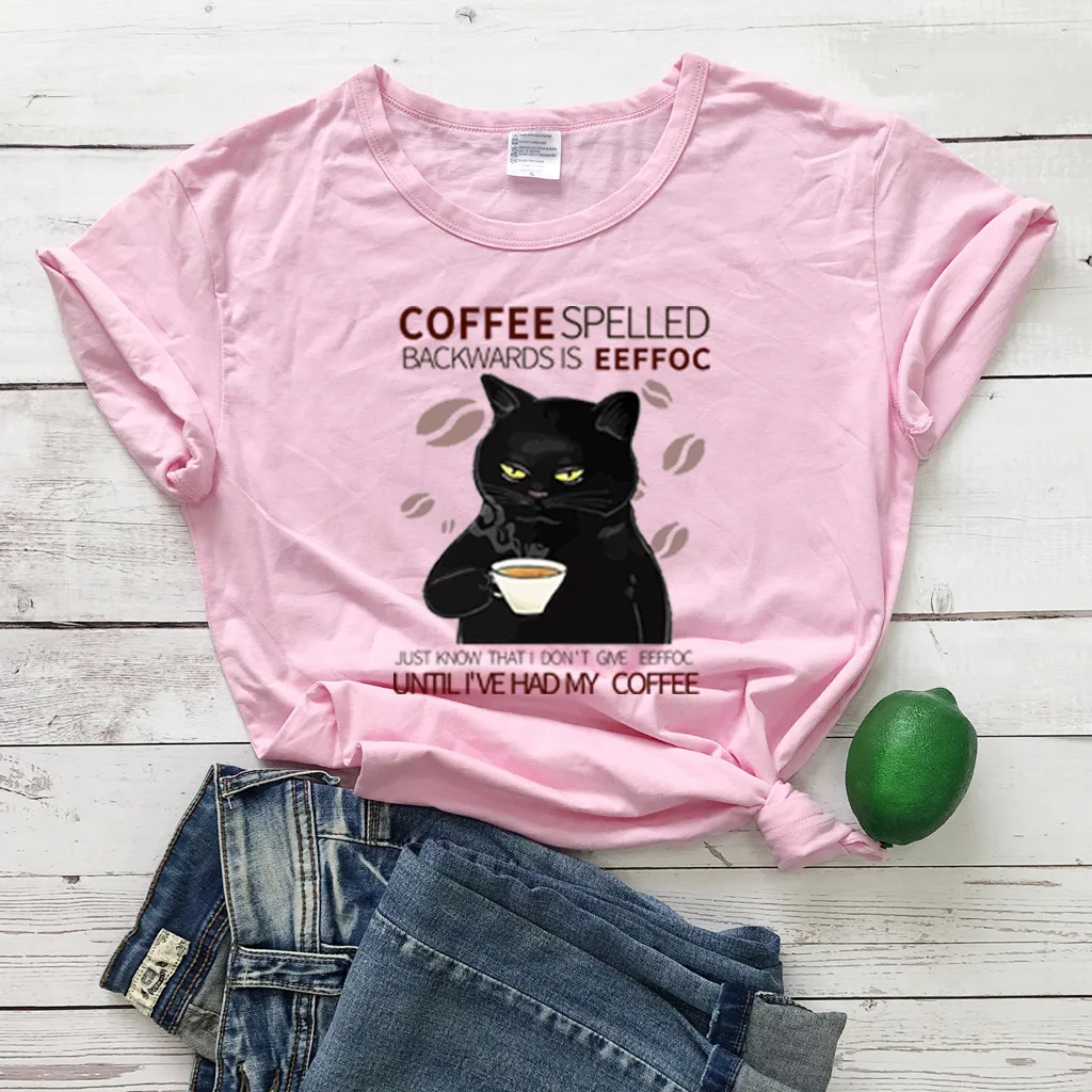 Women's Fashion Casual Printing Cat Pattern T-shirt - Pink T Color