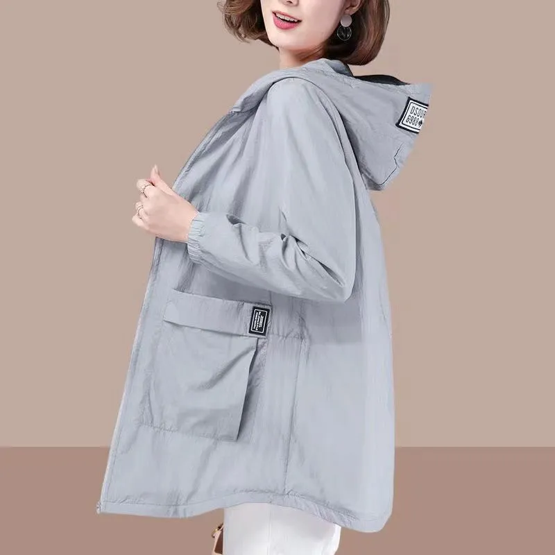 New Mid-length Loose-fitting Plus-size Sun-protective UV-blocking Jacket For Women - Gray