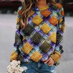 Printed Patchwork Round Neck Raglan Long Sleeve Women's Sweater - Tmw1011Color-Xl - View 1