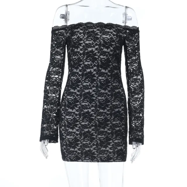 One shoulder Lace Long sleeved Dress Sexy Sheer Black - Shop at LoveMi
