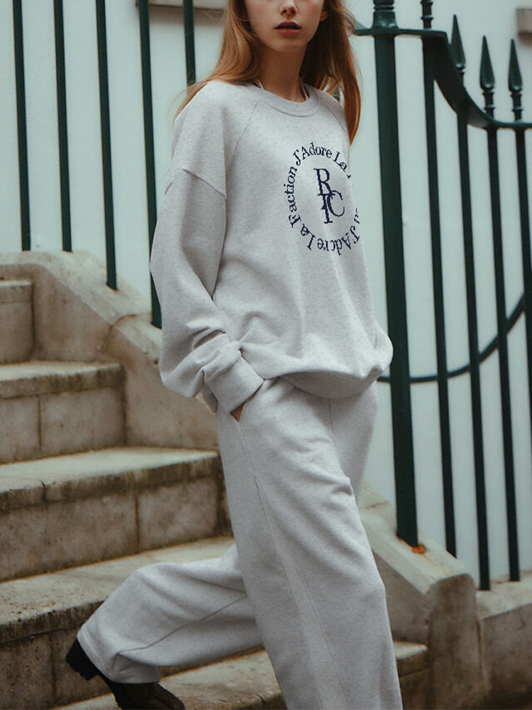 Round Neck Pullover Top Loose Straight Trousers Two-piece Set