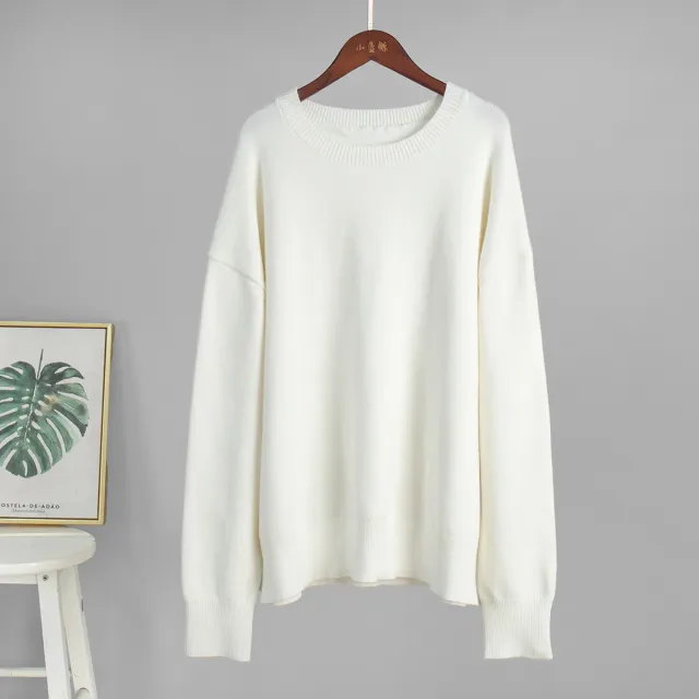 Loose And Warm Simple Pullover Solid Color Knitted Sweater White - Shop at LoveMi