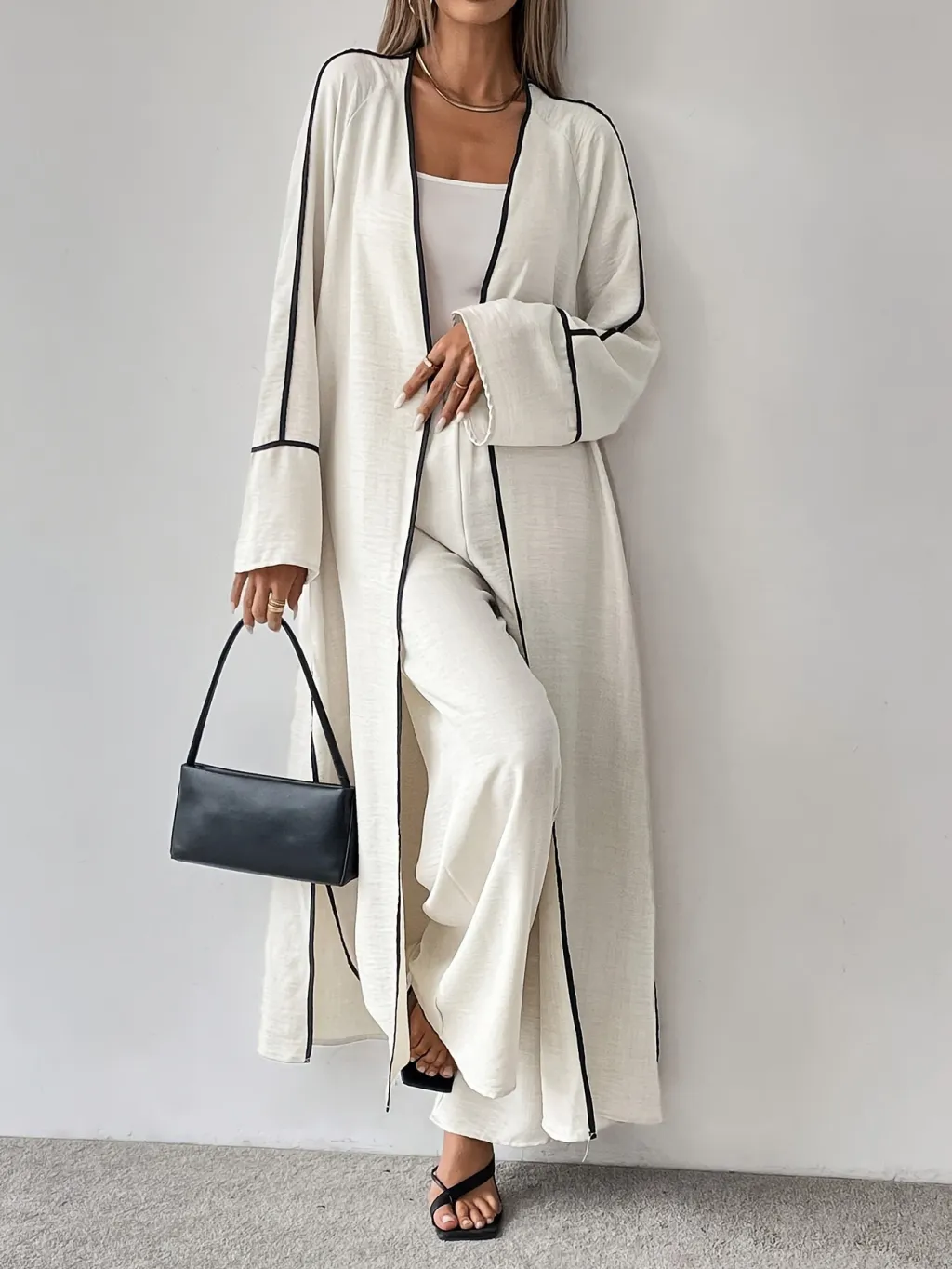 Fashionable Elegant Simple Women's Long-sleeve Cardigan Long Suit - Milky White