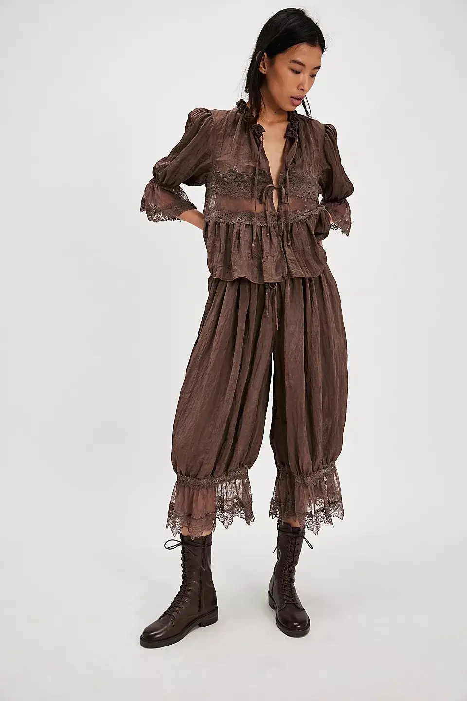 Womens Hollowed-Out Lace-Laced Loungewear Mid-Length Pants