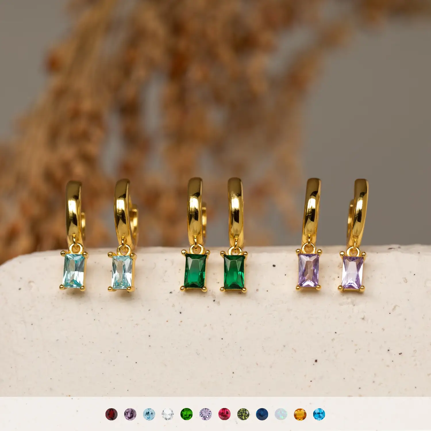 Women's Vintage Simple Stainless Steel Twelve Birthstone Earrings