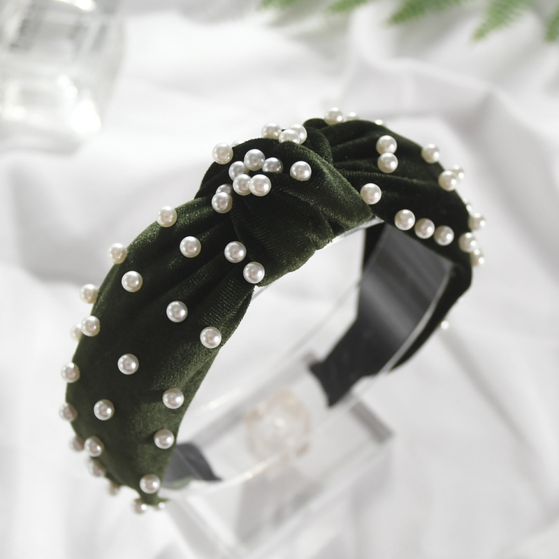 Nail Pearl Velvet Knot Hair Hoop Moss Green - Shop at LoveMi