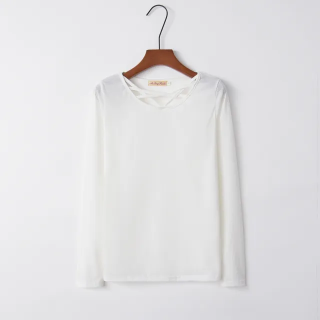 Best selling New Type Long Sleeve T shirt Women Solid Color Cross Collar Solid Color Fall Women's Clothing White - Shop at LoveMi