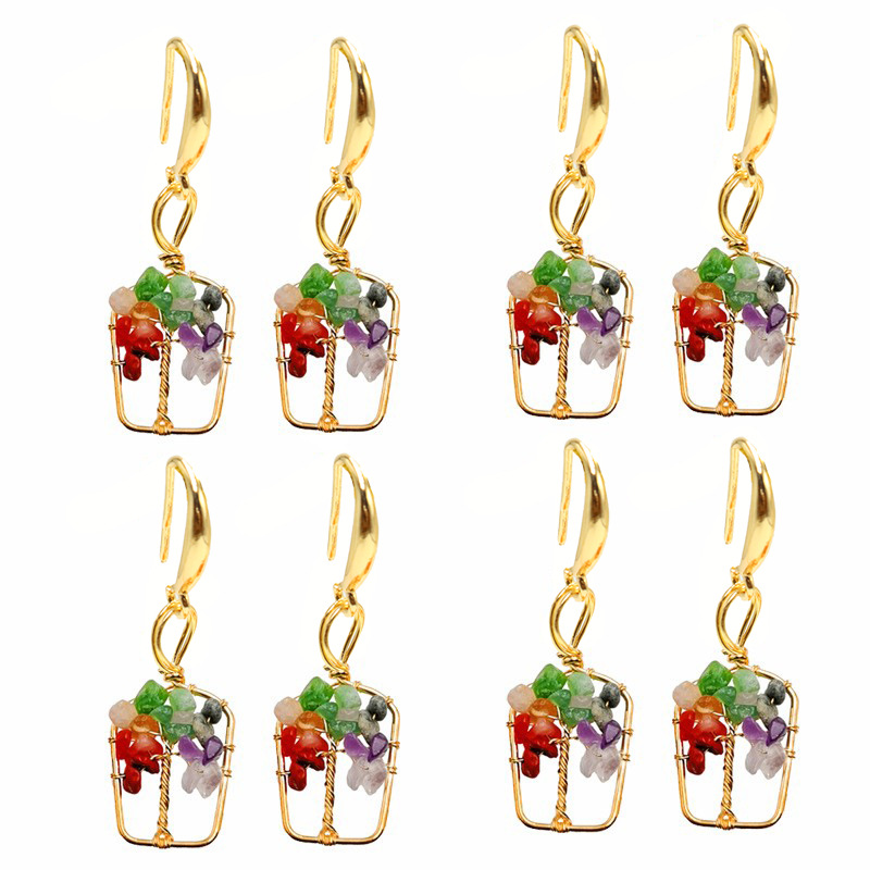 Tree Of Life Natural Stone Crystal Pure Copper Hook Earrings - Jewelry & Watches
