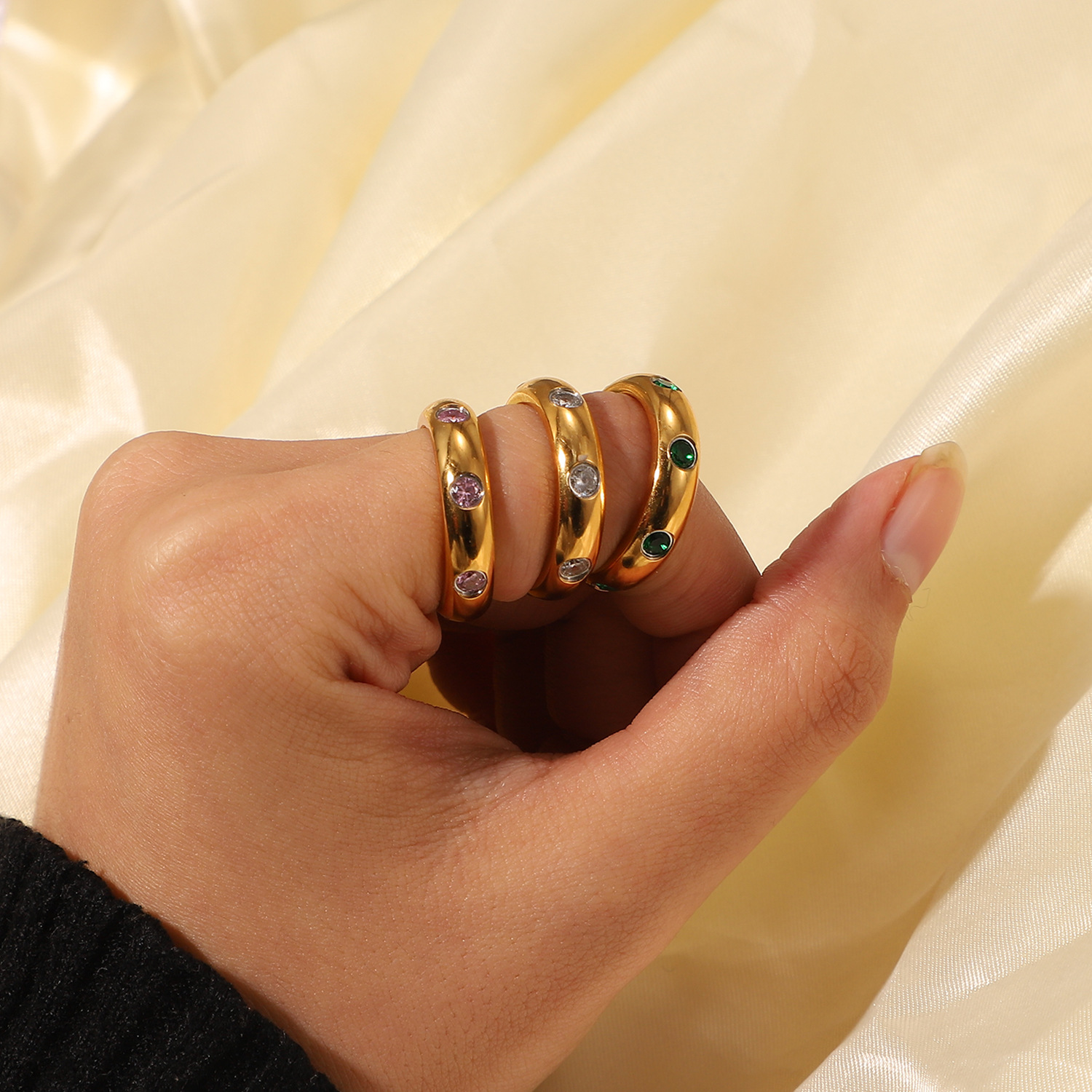 18K Gold Stainless Steel Retro Micro Set Ring