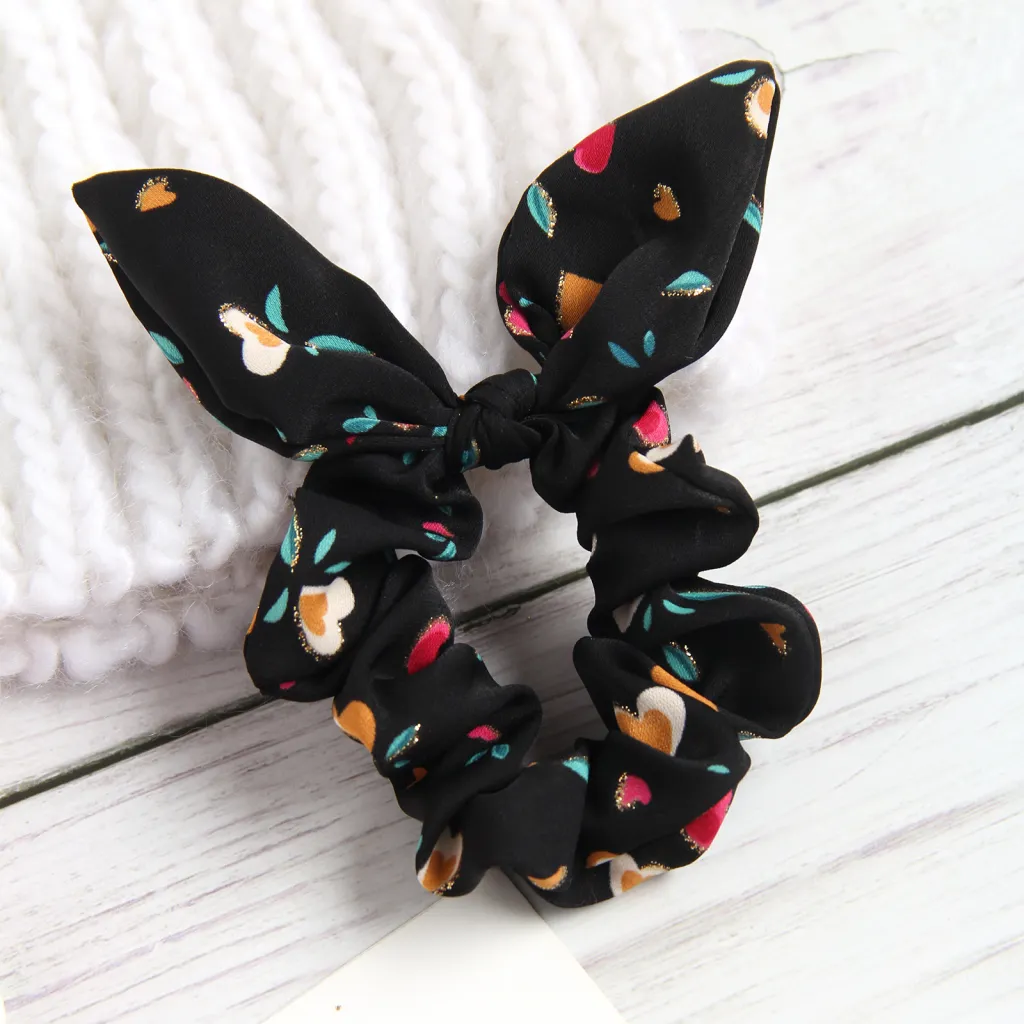 Phnom Penh Heart Shape Printed Rabbit Ears Headdress Hair Rope - Black