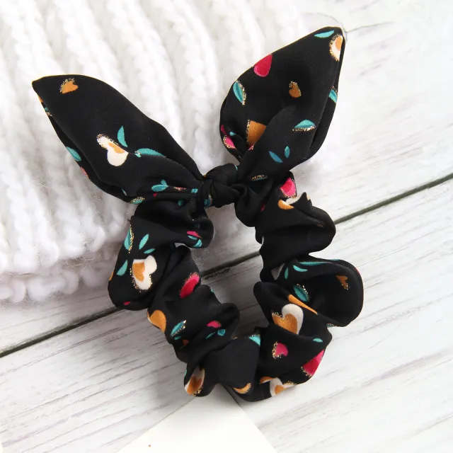 Phnom Penh Heart Shape Printed Rabbit Ears Headdress Hair Rope Black - Shop at LoveMi
