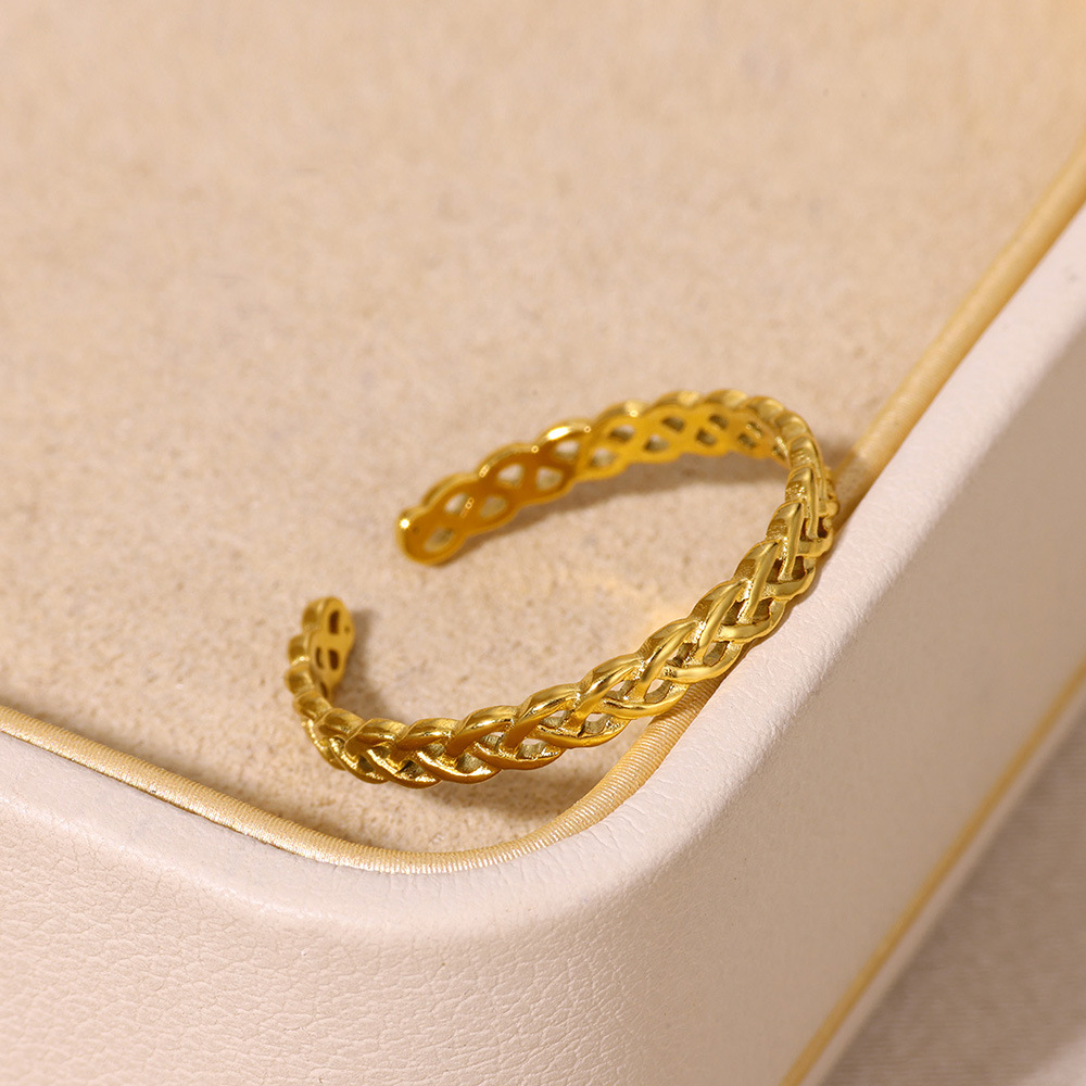 Retro Pleated Stainless Steel Open Adjustable Ring