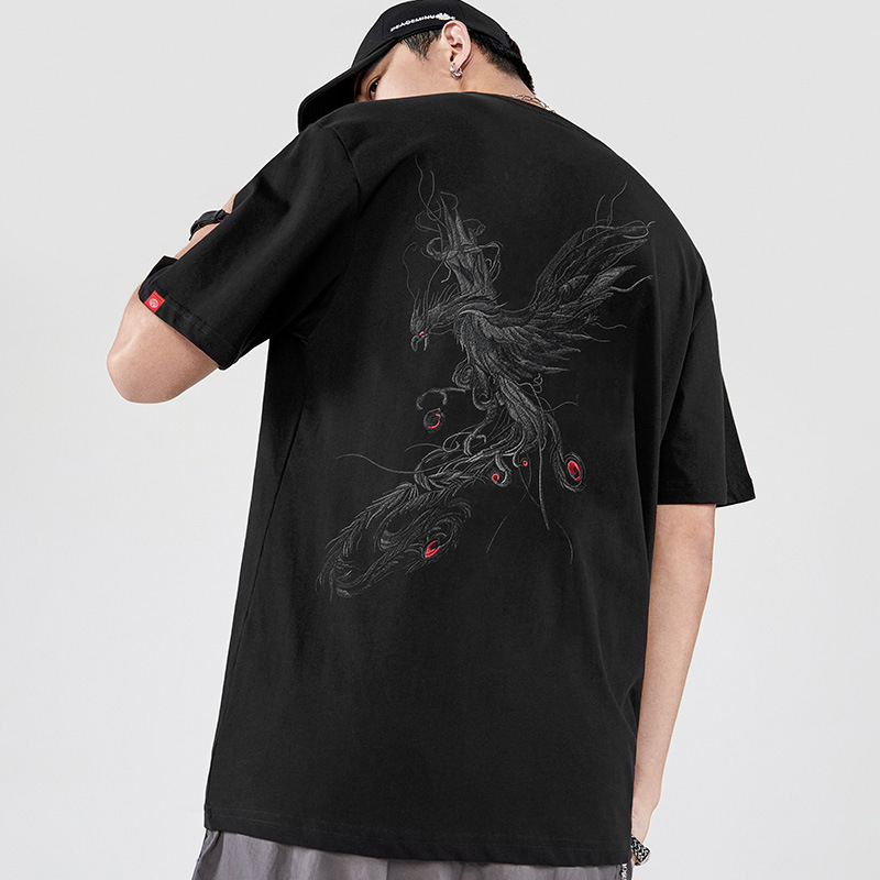 National Trend Chinese Style Menswear Phoenix Embroidered Half Sleeve Streetwear Brand