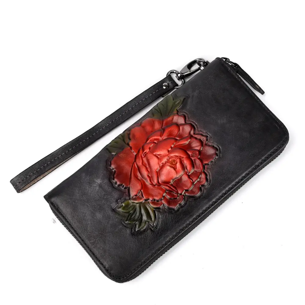 Full-Grain Leather Vintage Long Zipper Wallet