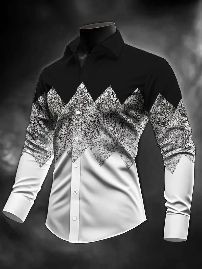 3 D Floral Print 4-Way Stretch Mens Long Sleeve Shirt 3 D Floral Print 4-Way Stretch Mens Long Sleeve Shirt
