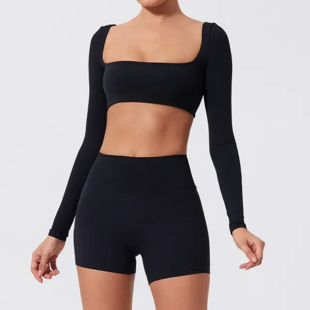 Yoga Long Sleeve Outdoor Running Fitness Sports Top Black - Shop at LoveMi