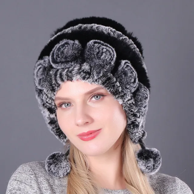 Warm Thickened Earflaps Fur Rex Rabbit Fur Hat Three Balls Autumn And Winter Color 4 - Shop at LoveMi