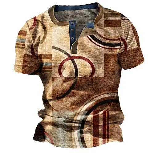 Three Button Retro Plaid Colorblock Short Sleeve Round Neck Loose T-shirt